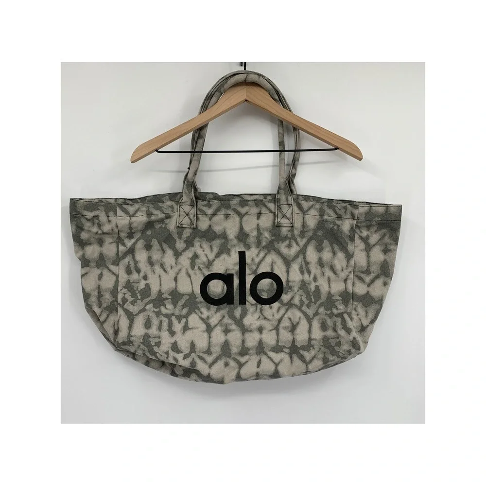 Alo Yoga Shopper Tote Unisex OS Gray Tie Dye Canvas Large Gym Travel Bag NEW